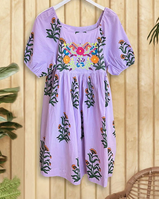 Floral Print Square Collar Puff Sleeve Feminine Midi Dress